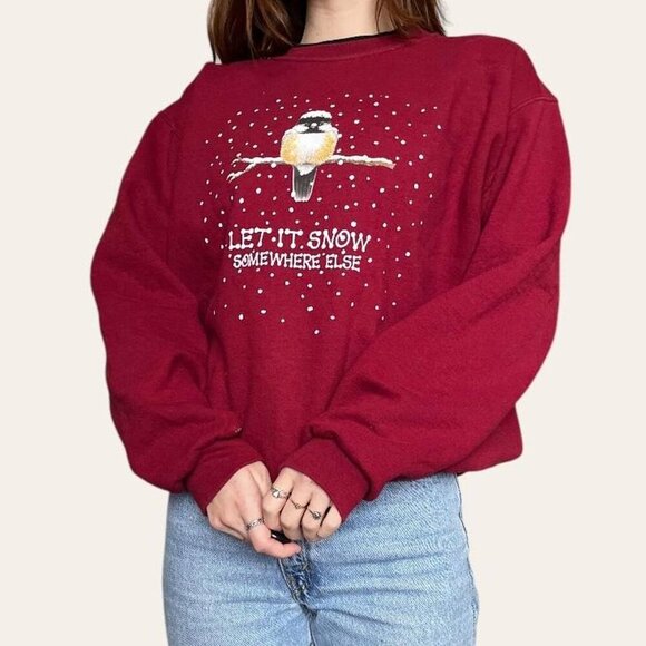 Morning Sun 2000s funny vintage winter snowy bird crewneck Large - Picture 3 of 7